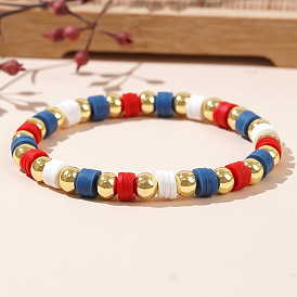 Fashionable Handmade Polymer Clay & Brass Beaded Stretch Bracelets for Women