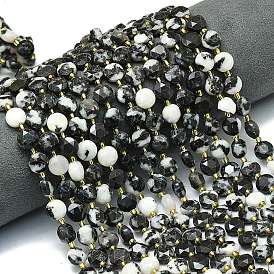Природные австралия зебра яшма бусы пряди, граненый шестиугольный разрез, плоско-круглые, с бисером
