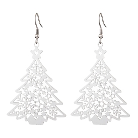 Hollow Christmas Tree 201 Stainless Steel Dangle Earrings for Women