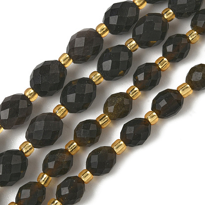 Природные обсидиана бисер нитей, граненые, рис, с бисером