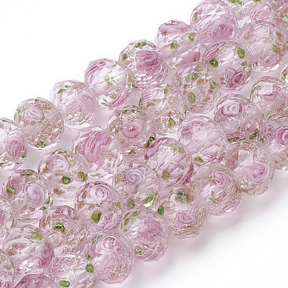Handgemachte Glasperlen Goldsand-Stränge, Innen Blume, facettierte Rondelle