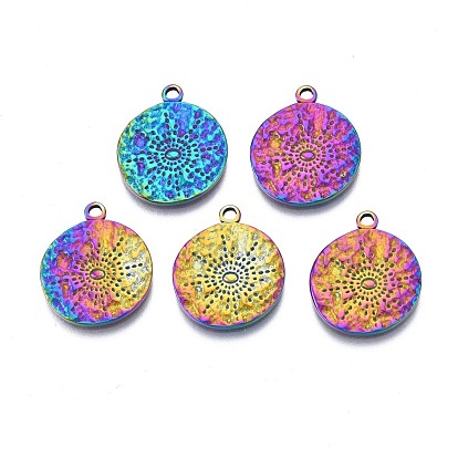 Colgantes de aleación de color arco iris chapado en rack, sin cadmio y níque y plomo, redondo plano con dijes de sol