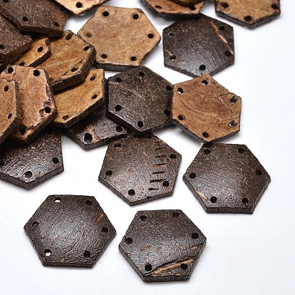2/4 Hexagon Coconut Chandelier Components Links, 25~26x28~29x3~4mm, Hole: 2mm