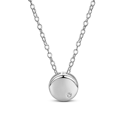 SHEGRACE Simple Design 925 Sterling Silver Necklace, with AAA Cubic Zirconia in Round Pendant, 15.7 inch