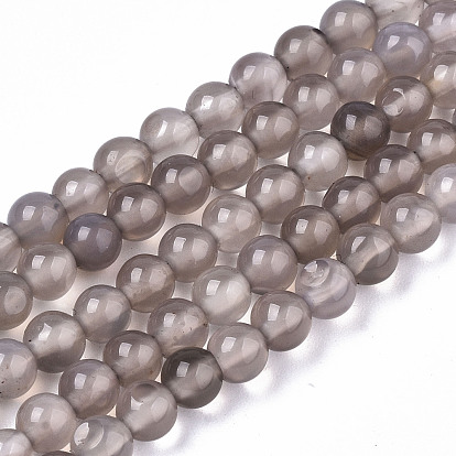 Natural Grey Agate Beads Strands,  Round
