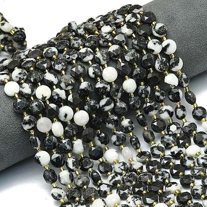 Природные австралия зебра яшма бусы пряди, граненый шестиугольный разрез, плоско-круглые, с бисером