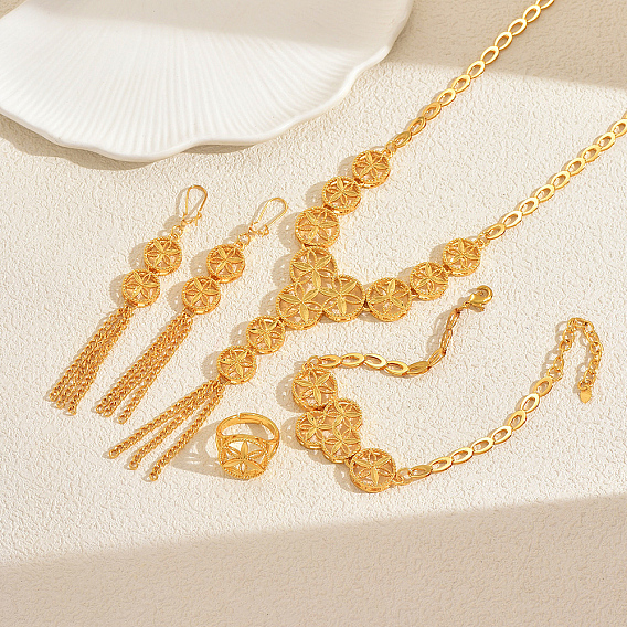 Элегантные браслеты, серьги, ожерелья и кольца из сплава с полыми цветочными кисточками для женщин