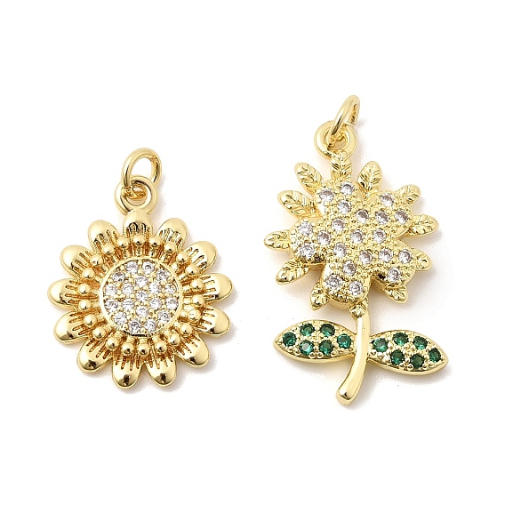Латунные микро проложить кубического циркония подвески, без кадмия и без свинца, долговечный, стойки покрытие, прелести подсолнуха, реальный 18 k позолоченный