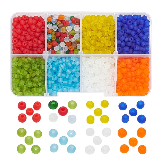 8 цветные стеклянные бусины, матового цвета, круглые