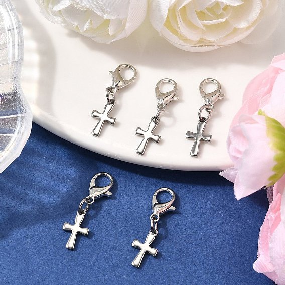 Крест 304 подвесные украшения из нержавеющей стали, с цинковым сплавом застежками омаров коготь