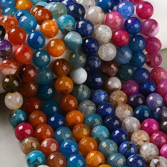 Нити бусин из натурального агата с прожилками дракона (окрашенные и нагретые), граненые, круглые
