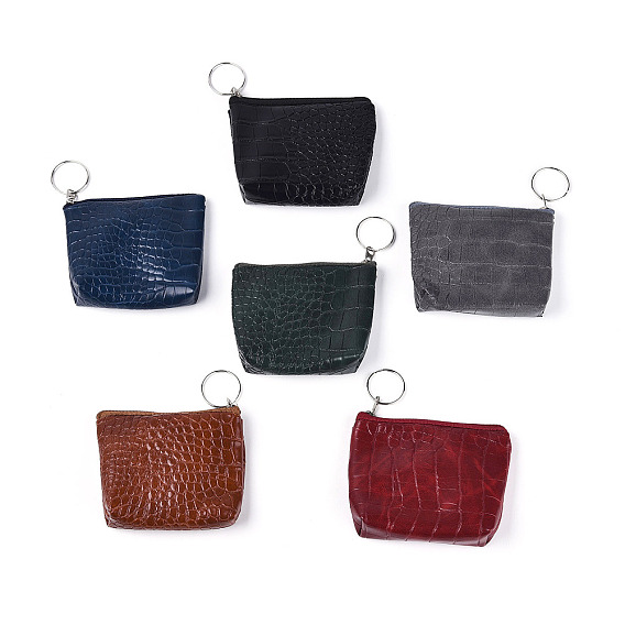 Искусственная кожа кошельки, кошелек для мелочи, Прямоугольный ключ с застежкой-молнией и железными брелоками, платина