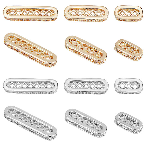 12шт. 6 стили латунь паве кубический цирконий многопозиционные звенья, овальные связи