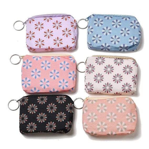 Кошельки из хлопковой ткани с цветочным принтом и алюминиевой молнией, прямоугольник с железным кольцом