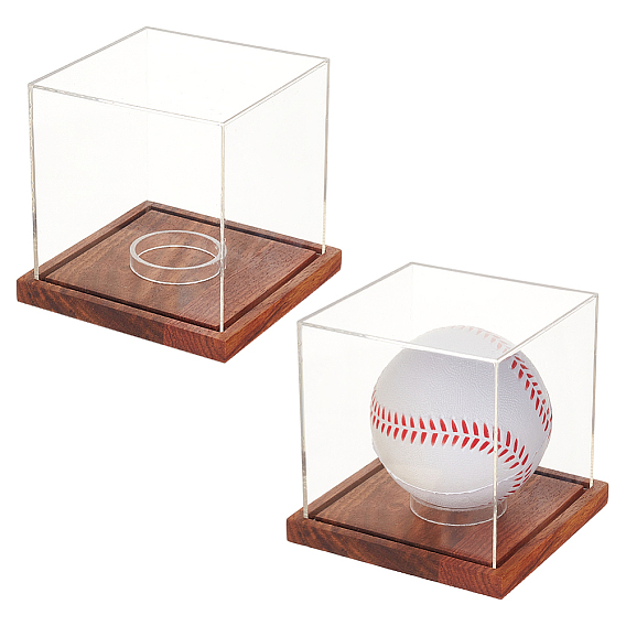 2шт. кубическая акриловая витрина, кейс для хранения бейсбольных мячей, с дерева базы
