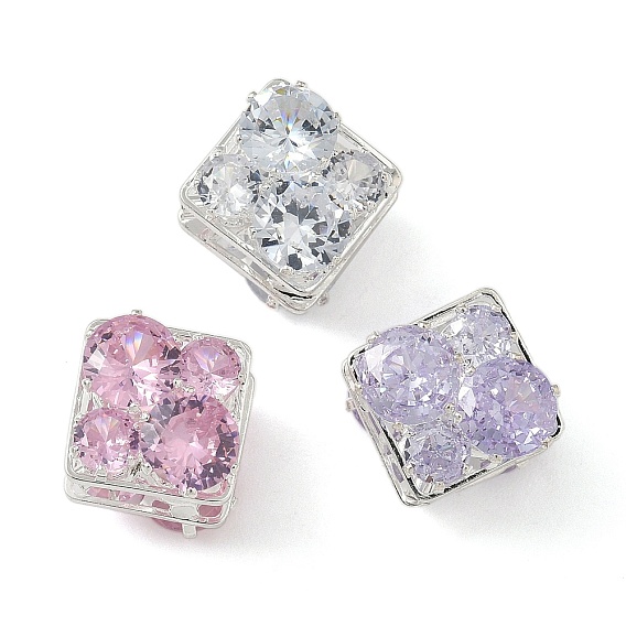 Латунные микро проложить кубического циркония бусы, без кадмия и без свинца, квадратный, серебряные