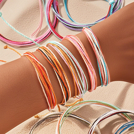 Регулируемые плетеные браслеты из синтетического волокна и плюшевого шнура, счастливые браслеты для женщин