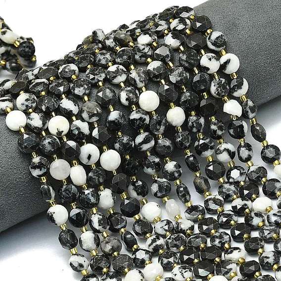 Природные австралия зебра яшма бусы пряди, граненый шестиугольный разрез, плоско-круглые, с бисером