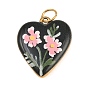 Pendentifs en laiton peint, coeur avec breloques fleurs, or