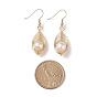 Natural Pearl Teardrop Dangle Earrings, Brass Wire Wrap Drop Earrings with 304 Stainless Steel Pins for Women