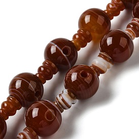 Natural Dyed & Heated Banded Agate 3-Hole Guru Bead Strands, for Buddhist Jewelry Making, T-Drilled Beads