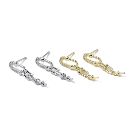 Brass with Cubic Zirconia Stud Earrings Findings, with 925 Sterling Silver Pins, Vachette Clasp Shape