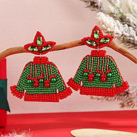 Christmas Style Sweater Pattern Handmade Glass Beaded Dangle Stud Earrings