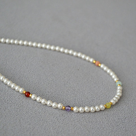 Colorful Crystal Beads Necklace - Round, Highlighted, Elegant, Collarbone Chain for Women.