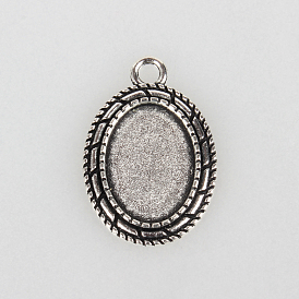 Tibetan Style Alloy Pendant Cabochon Settings, Cadmium Free & Lead Free, Oval, Tray: 13x18mm, 29x20x2mm, Hole: 3mm, about 355pcs/kg