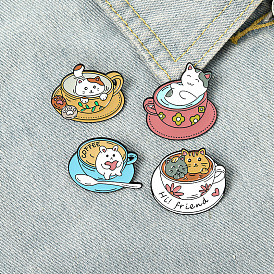 Cute Cartoon Cat Coffee Cup Alloy Brooch Pin Water Bath Decor Badge