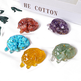 Resin Fox Display Decoration, with Natural Gemstone Chips Inside for Home Office Desk Decoration