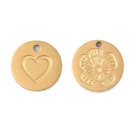 304 Stainless Steel Charms, Laser Cut, Flat Round Charm, Golden