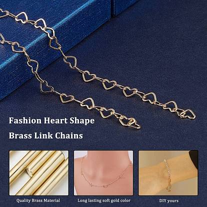 Rack Plating Brass Handmade Chains, Soldered, with Spool, Cadmium Free & Nickel Free & Lead Free, Heart Link Chains