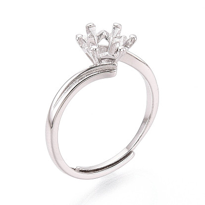 Позолоченное родием 925 помолвочное кольцо-солитер из стерлингового серебра, регулируемые настройки зубчатого кольца