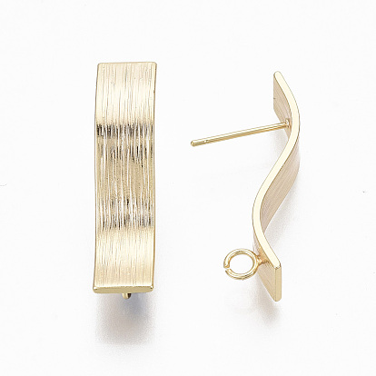 Brass Stud Earring Findings, with Loop, Nickel Free, Rectangle