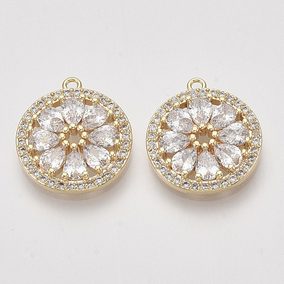 Латунные микро проложить кубического циркония подвески, плоско-круглые, прозрачные, без никеля 