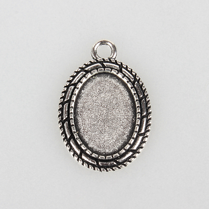 Tibetan Style Alloy Pendant Cabochon Settings, Cadmium Free & Lead Free, Oval, Tray: 13x18mm, 29x20x2mm, Hole: 3mm, about 355pcs/kg