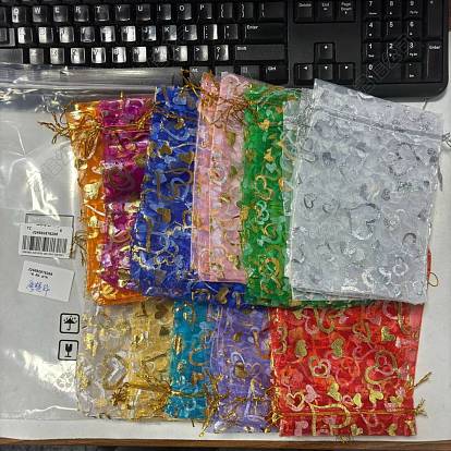 55 piezas 11 bolsas de organza con estampado de corazones de colores, bolsas de malla de regalo de joyería para bodas bolsas de dulces de navidad, bolsos del favor de la boda, bolsa de regalo, bolsas de regalo, Rectángulo