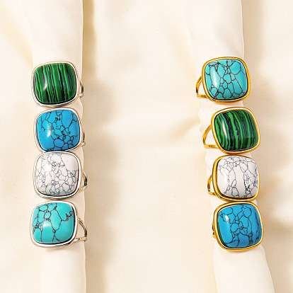 Регулируемые 304 манжеты из нержавеющей стали с открытыми кольцами для женщин, квадратный, золотой / нержавеющая сталь цвета