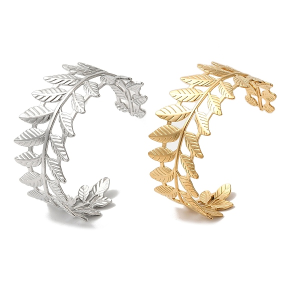 Открытые браслеты-манжеты из нержавеющей стали с полыми листьями для женщин