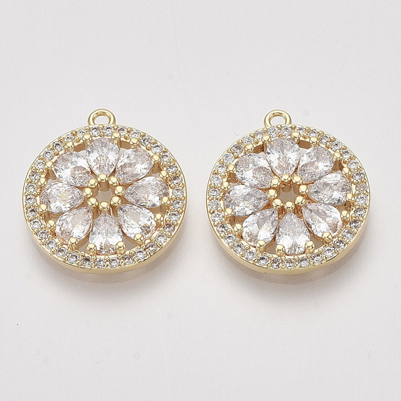 Латунные микро проложить кубического циркония подвески, плоско-круглые, прозрачные, без никеля 