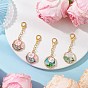 4Pcs 4 Styles Alloy Enamel & Resin & Acrylic Pendants Decorations, with Lobster Claw Clasps, Flat Round with Flower Pattern