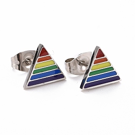 Style fierté 201 boucles d'oreilles en acier inoxydable, avec écrous en émail et alliage, triangle, colorées
