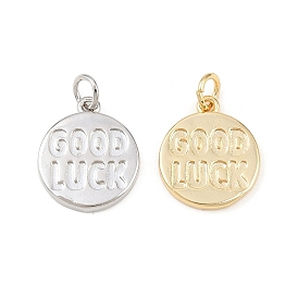 Латунные подвески, плоский круглый со словом удачи, долговечный, без свинца и без кадмия, стойки покрытие, с целью перехода в кольце