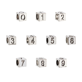 Alloy European Beads, Large Hole Beads, Cube with Number