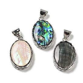 Natural Shell Pendants, Platinum Plated Alloy Oval Charms