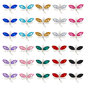 40шт 10 цвета сплава с акриловыми стразами подвески, серебряные, стрекоза прелести