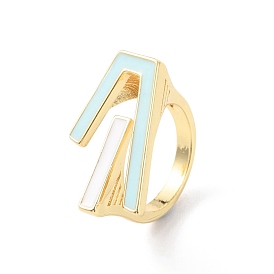 Rack Plating Brass Enamel Cuff Ring for Women, Wide Band Open Finger Ring, Lead Free & Cadmium Free