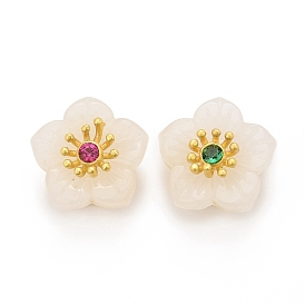 Imitation Jade Glass Multi-Strand Links, with Long-Lasting Rack Plating Brass Findings and Cubic Zirconia, Cadmium Free & Lead Free, Plum Blossom