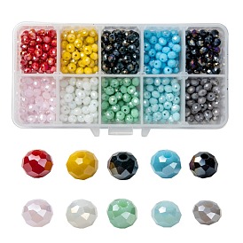 10 couleurs de perles de verre galvanisées, couleur unie opaque, de couleur plaquée ab , facette, rondelle